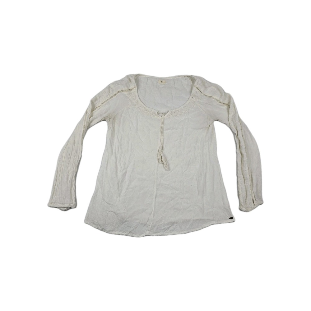 O'Neill Bambi Women's Size Small Winter White Embroidered Neck Top